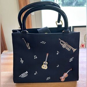 Kim Rodgers embroidered musical instrument black handbag